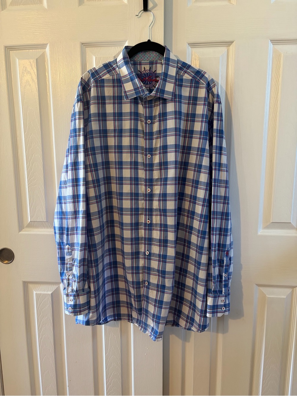 Men's Robert Graham Red, White & Blue Plaid Button-Up Shirt Size 2XL EUC